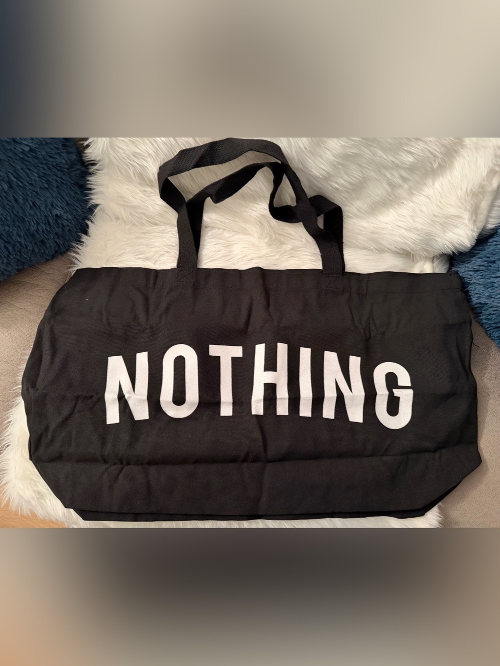 Black Canvas Tote with White "NOTHING" Print